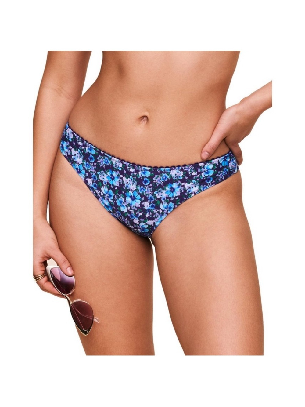 Adore Me Pilar Cheeky Bikini Bottom M Purple Blue Floral Blurred Garden NWT